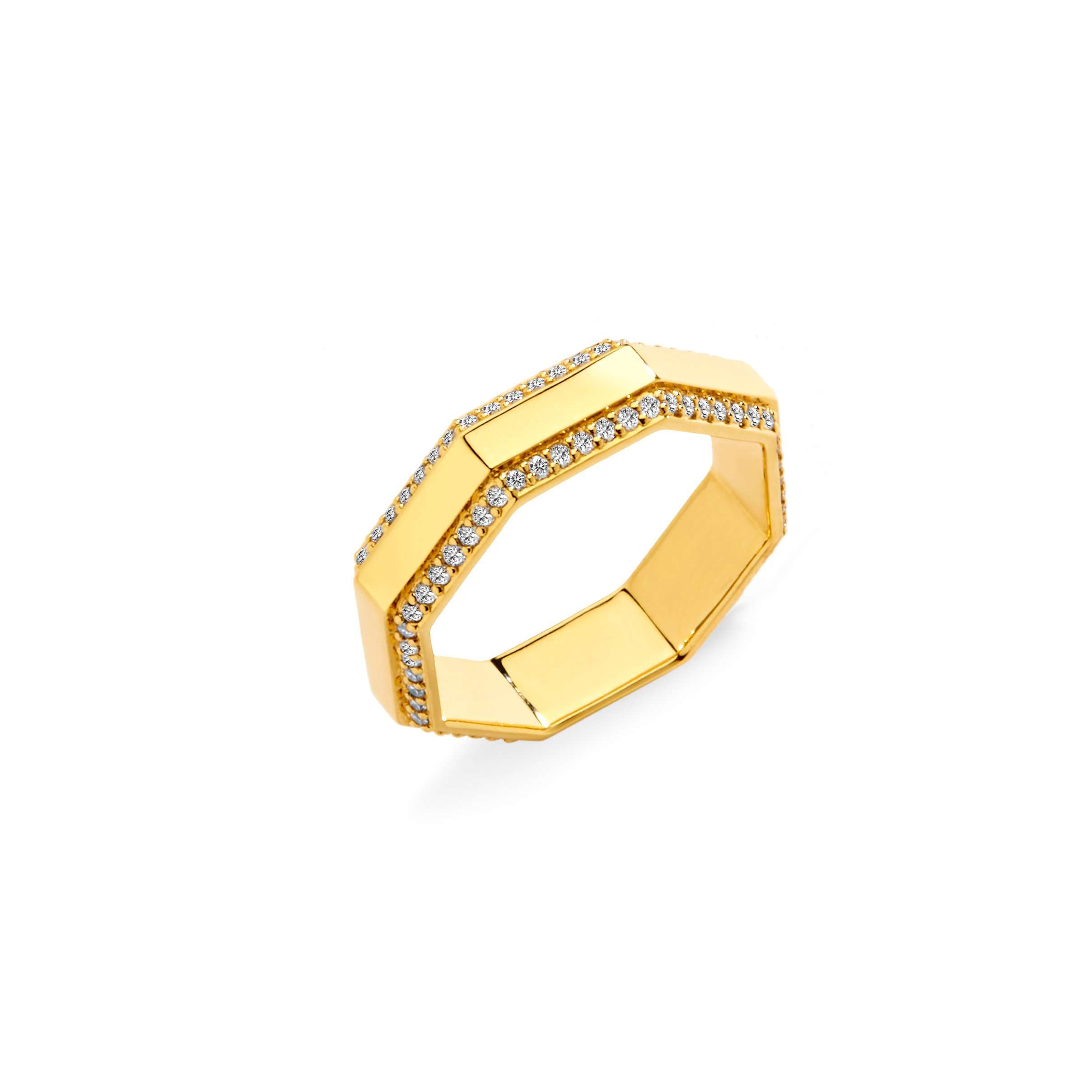 Bague fantaisie anneau fin octogonal en argent doré à l'or fin
