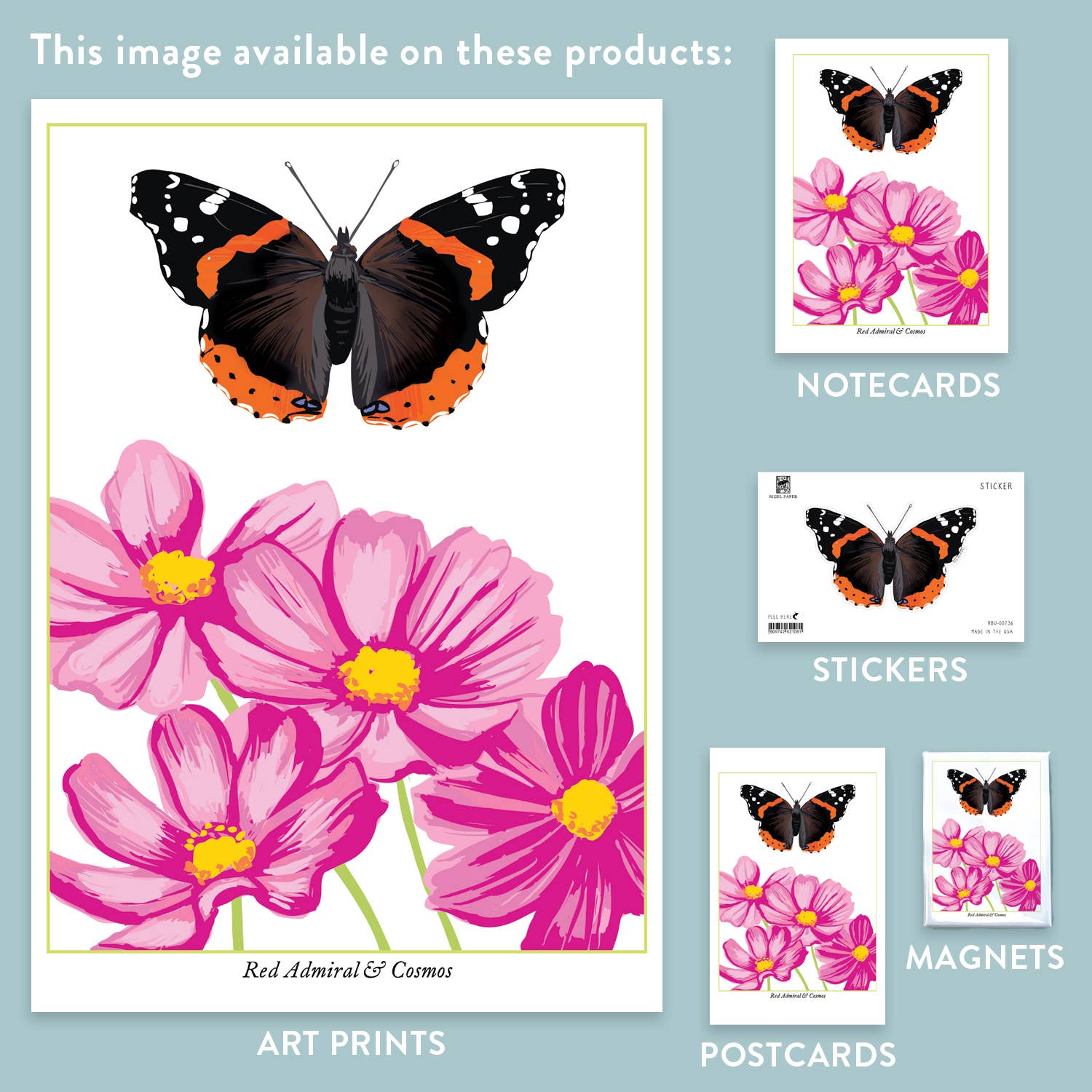 Rigel Paper - Wholesale Magnet - RBU-736 Red Admiral Butterfly Magnet2