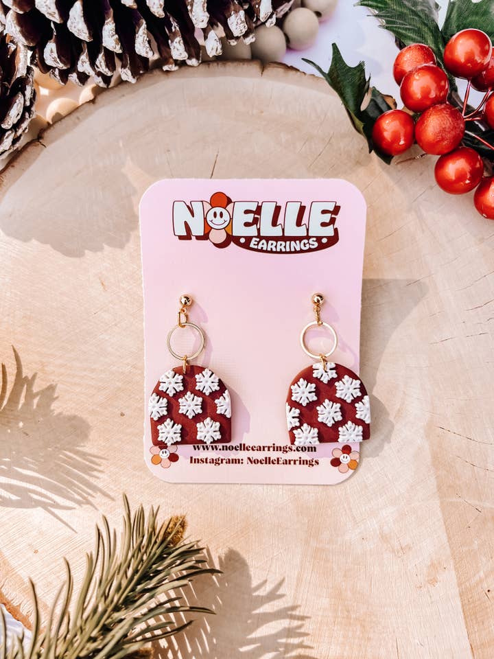 Snowflake Patterned Earrings (Christmas Clay Earrings) for wholesale by Noelle Earrings