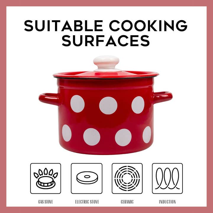 STP - Wholesale Cooking Pot - Vintage Style Red White Polka-dot Enamelware Pot