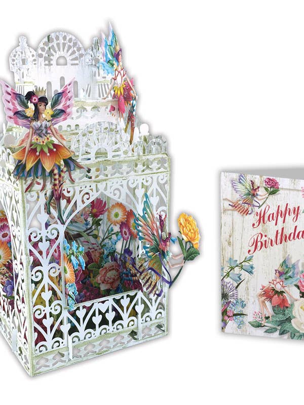 CARTE D'ANNIVERSAIRE EN PAPIER D'ART AVEC CAGE DE FÉE EN 3D POP-UP pour la vente par Notes & Queries, Inc.
