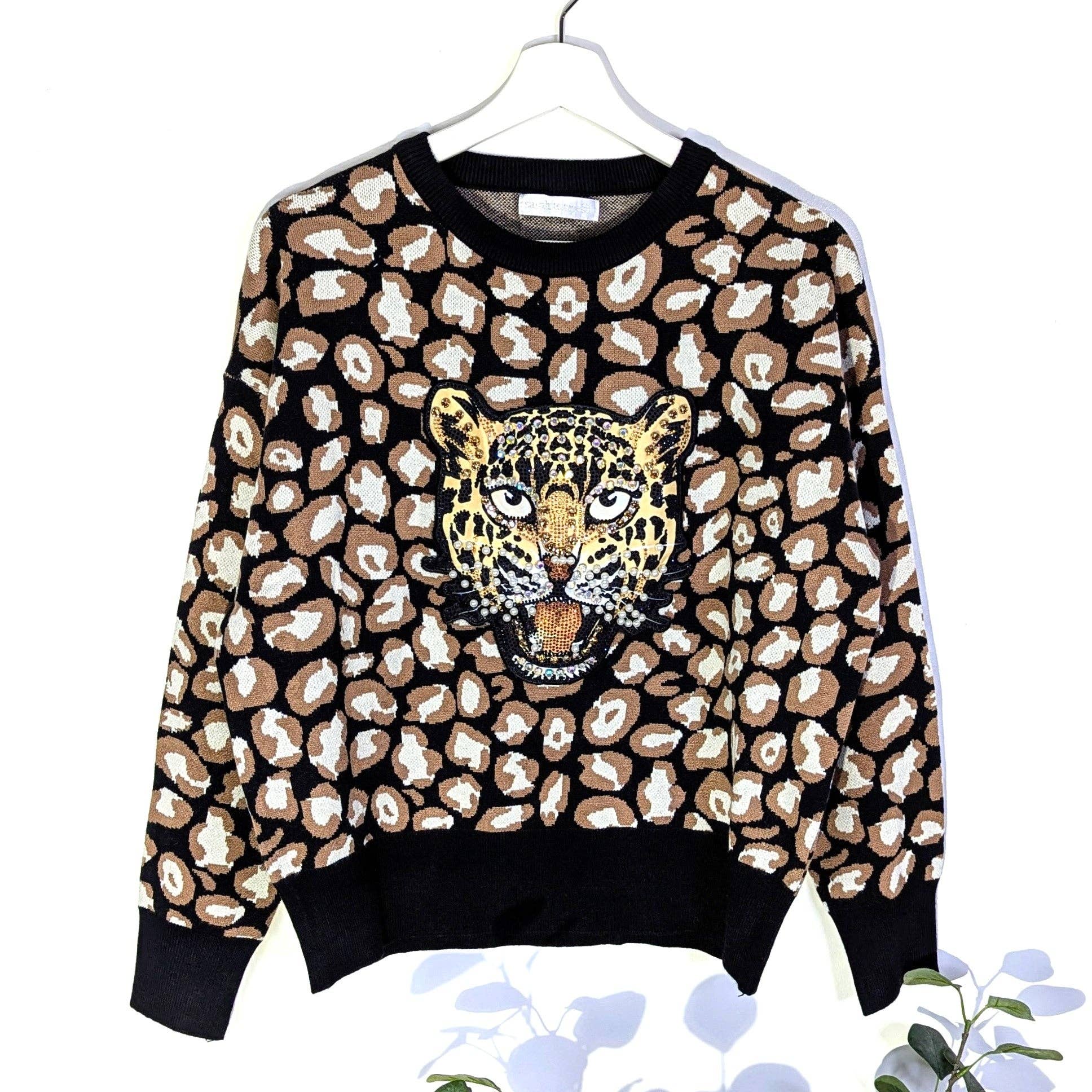 Tempest Designs - Wholesale Sweatshirt - Women's - Luxe knitted animal design jumper with tiger embroidery patch on front1