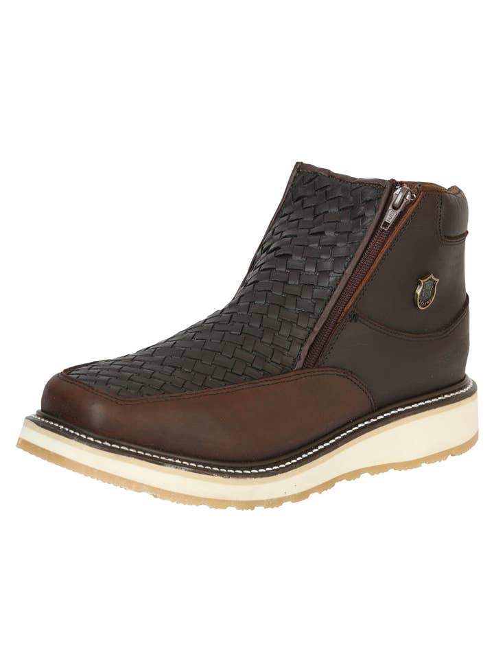 Sefeni Heren Dubbele Rits Schoen Gek Crazy Leer Choco voor wholesale door Conejo Western Wear