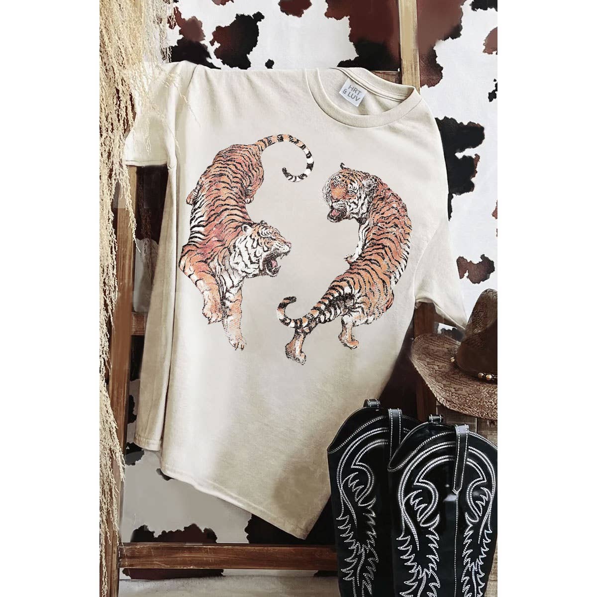 HRTandLUV - Wholesale T-Shirt (Graphic) - Women's - TIGERS PRINT MINERAL GRAPHIC TEE