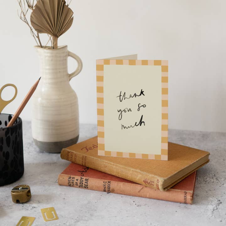 Illustratieve bedankkaart met dambordrand voor wholesale door Rosie Caitlin