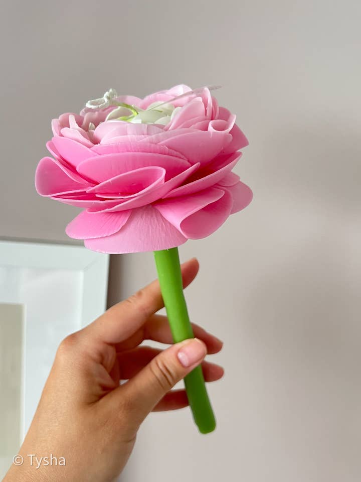 Ranunculus Realistic Flower Candle on a steam | Pink | Decor for wholesale by TYSHA