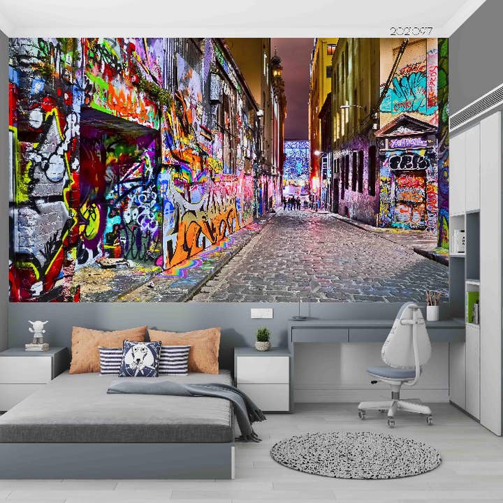 Papier peint mural 3D Graffiti Route Personne Boutique Murale YXL 816 pour la vente par Jess Art Decoration
