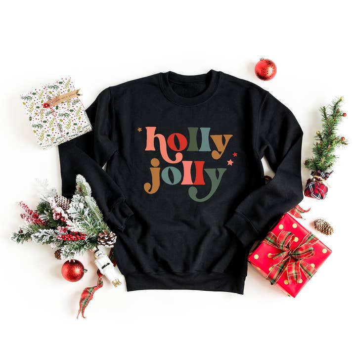Olive And Ivory Wholesale - Wholesale Graphic Sweatshirt - Women's - Holly Jolly Stars | Sweatshirt | Christmas