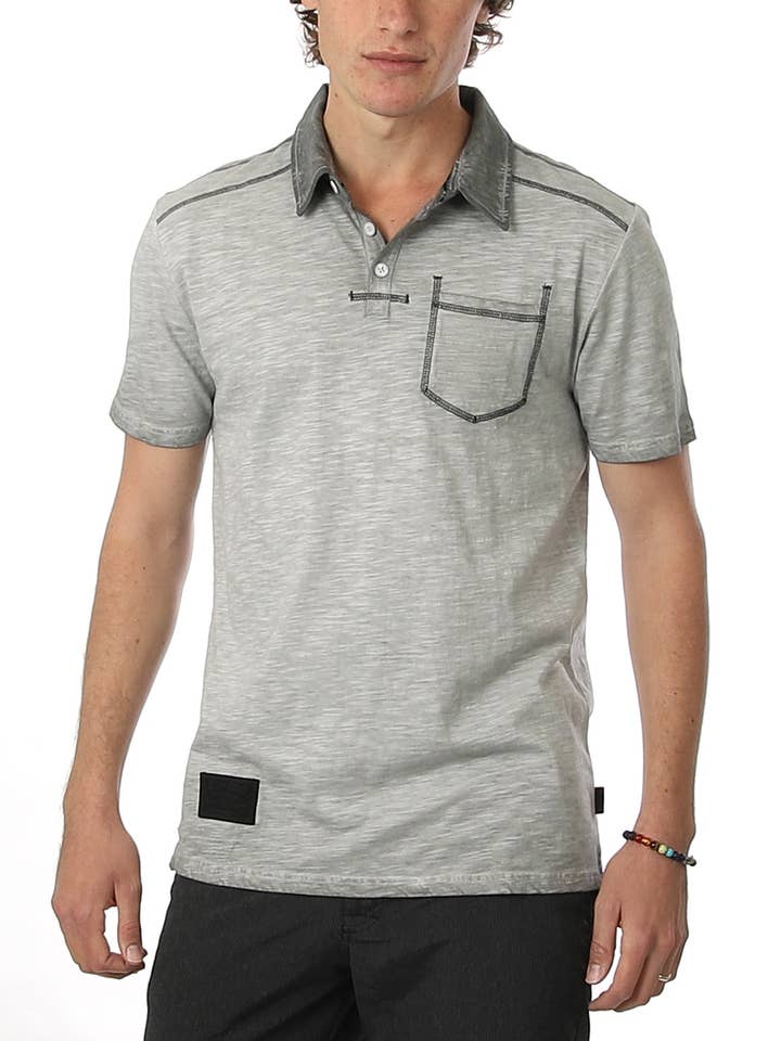 SSP37 Kortärmad Vintage olja tvätta ficka pikétröja för wholesale av ZIMEGO