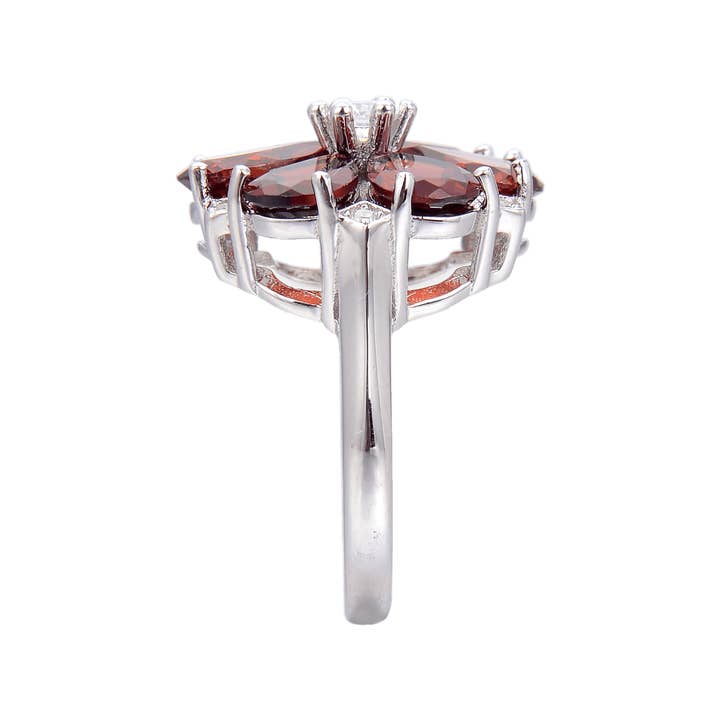 FCJ Jewelry LLC - Wholesale Cocktail/Statement Ring - Rhodium Plated Silver Natural Garnet Flower Fashion Ring3