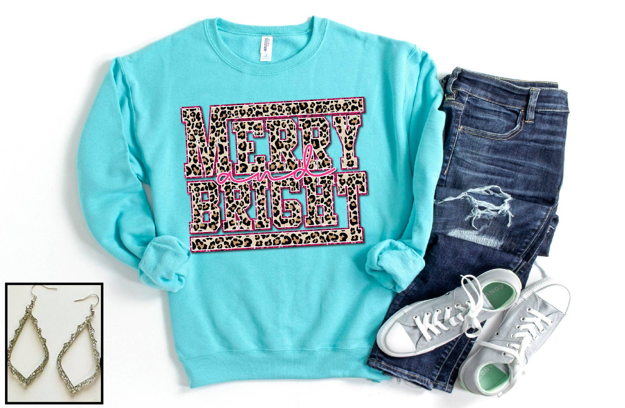 Southern Attitude Designs Inc - Wholesale Graphic Sweatshirt - Women's - Leopard & Faux Sequin Merry and Bright0