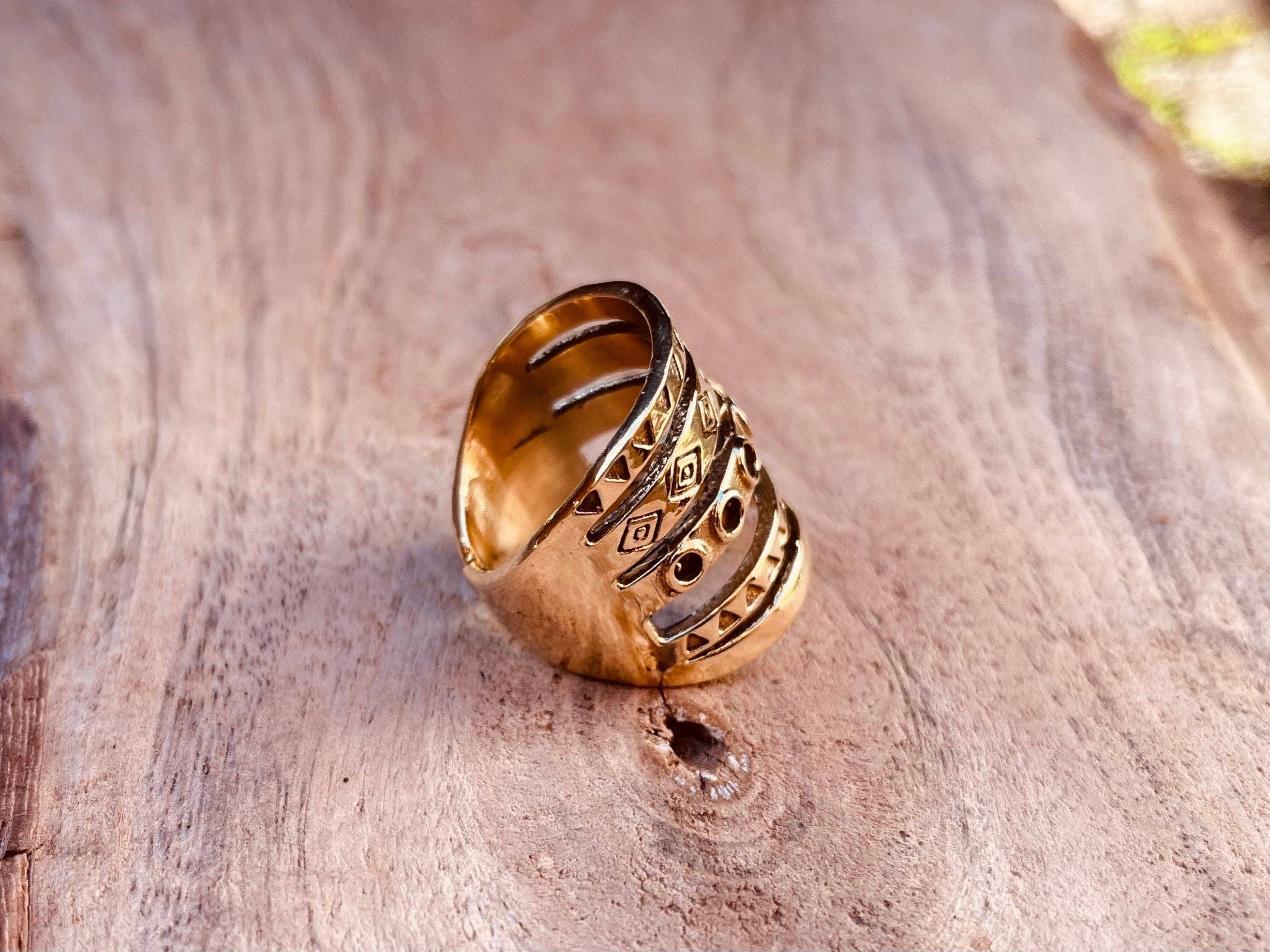Kaali Boutique – wholesale Band/stacked ring – Aztec Brass Ring / Unisex / Mens / Large size / Geometric / Boho / Ethnic / Rustic / Festival / Bohemian / Hippie / Gypsy / Psy5