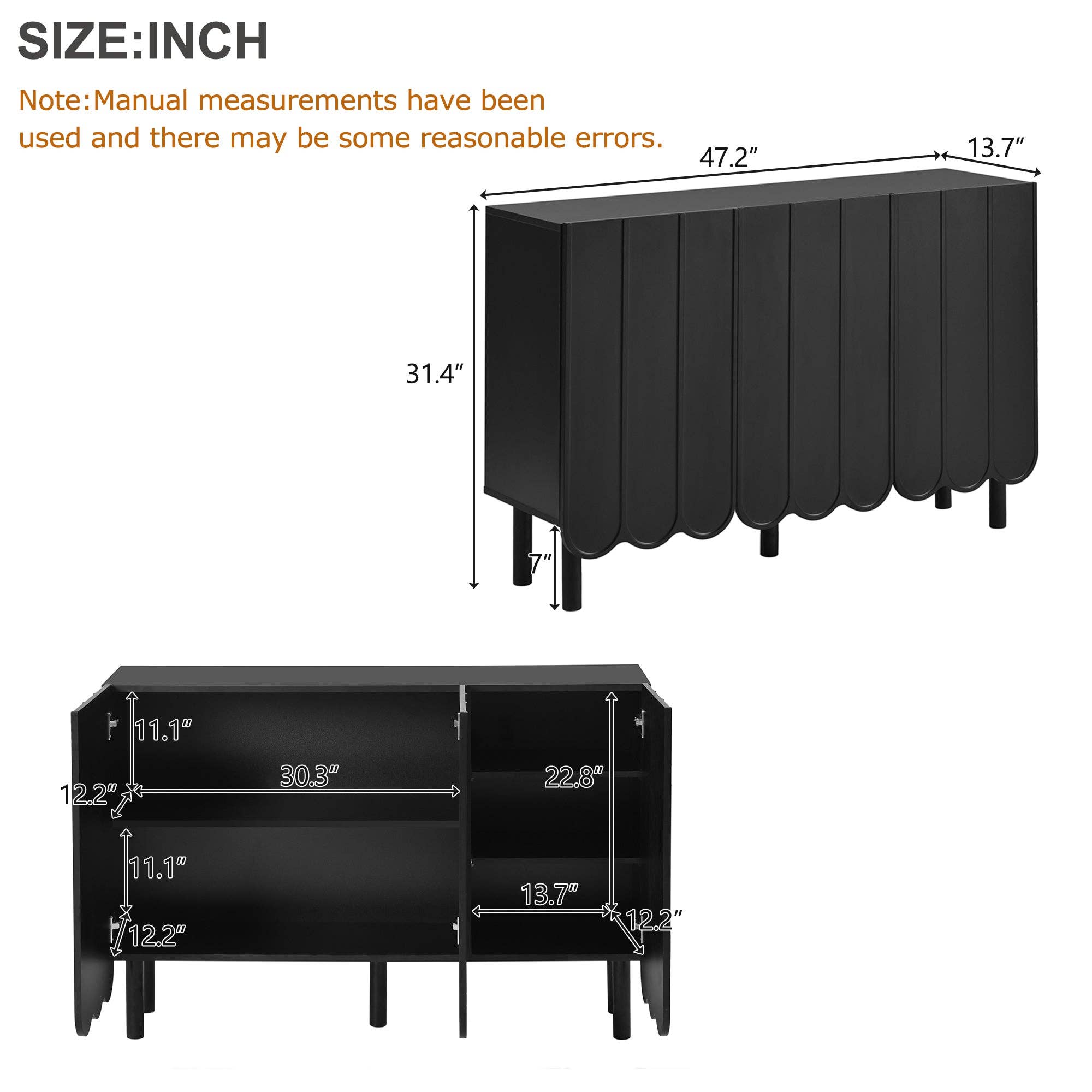 39F Inc. - Wholesale Cabinet - Minimalist Shoe Cabinet/Sideboard (Black/White, Wave Doors)7
