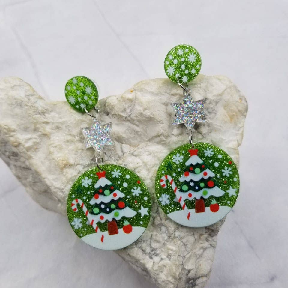 The Pretty Jewellery - Vente Boucles d'oreilles pendantes - Boucles d'oreilles étoile scintillante pour sapin de Noël1