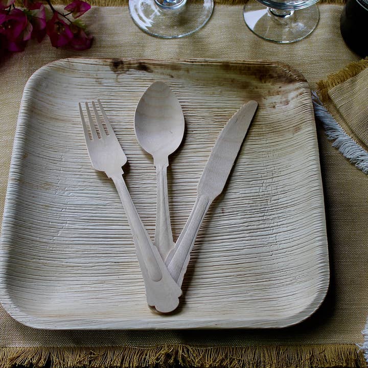 Eco Elegant Table Ware - Wholesale Disposable Plate - Bamboo plate 50 pic 10" Square - 150 Pic Cutlery disposable3