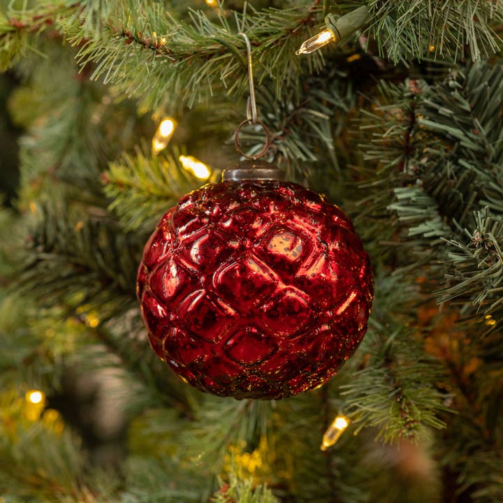 Ragon House - Wholesale Ornament - 4" RED QUILTED KUGEL ORNAMENT