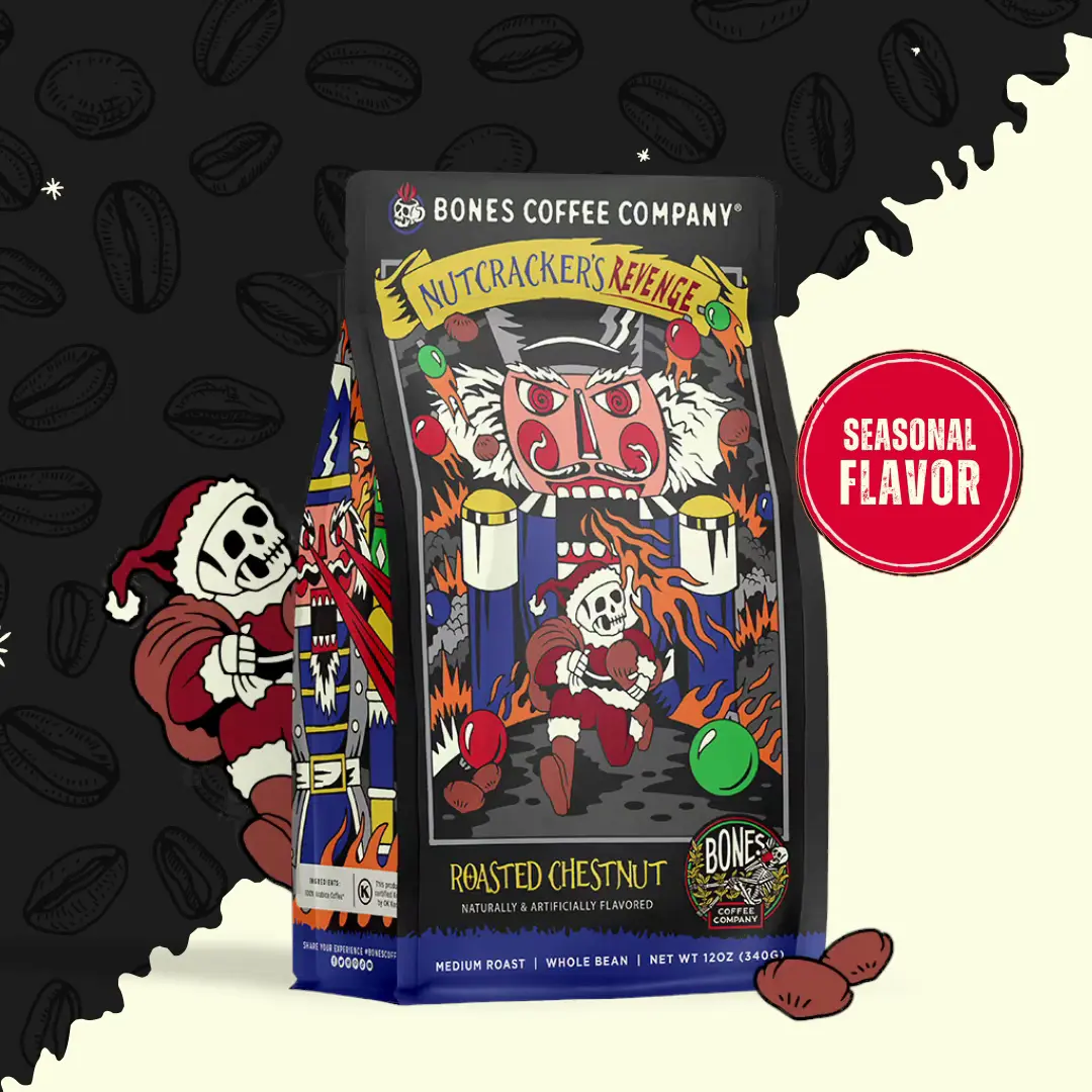 Bones Coffee Company - Wholesale Ground Coffee - Nutcracker's Revenge Christmas Coffee | 12oz | Holiday Brew