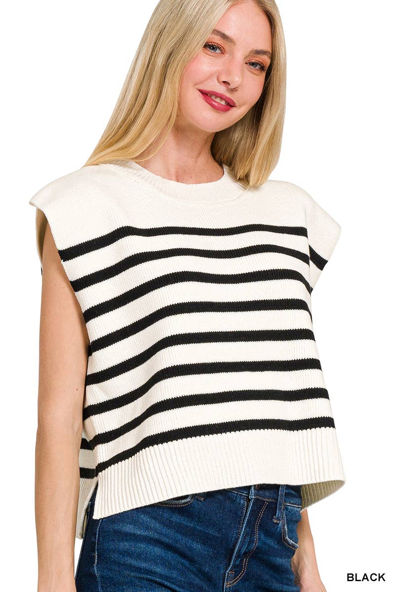 42POPS - Wholesale Outerwear Vest - Women's - ',,.._ Oversized Crew Neck Stripe Sweater Vest1