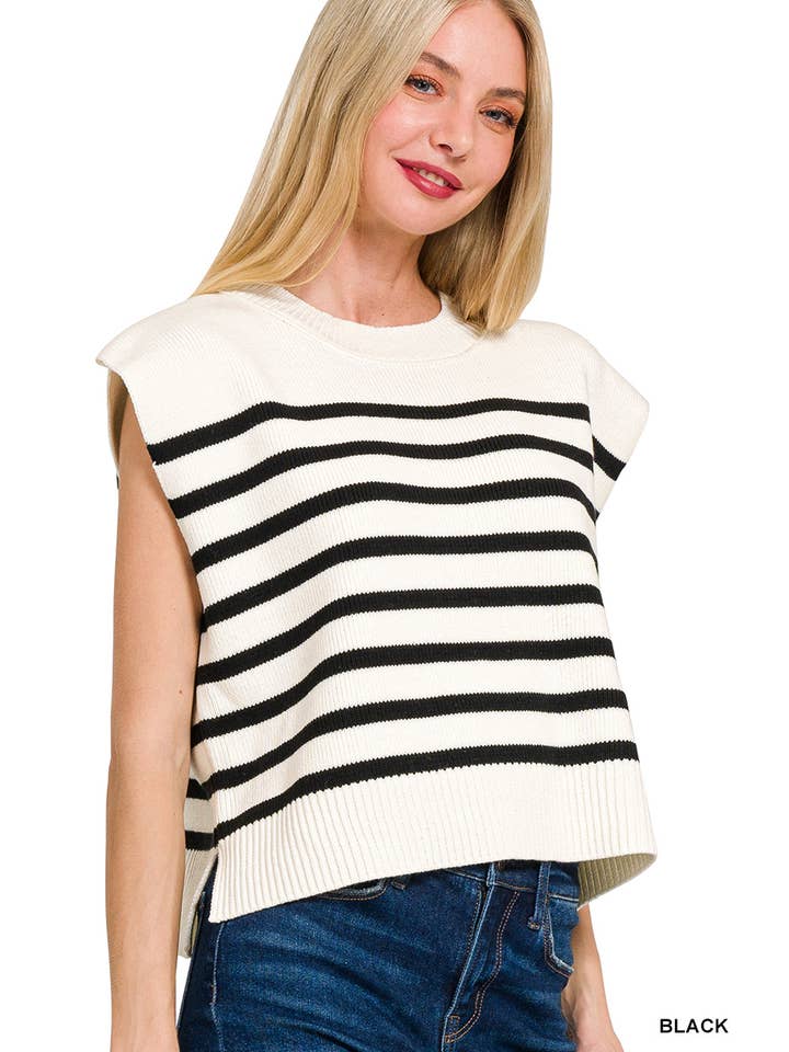 42POPS - Wholesale Outerwear Vest - Women's - ',,.._ Oversized Crew Neck Stripe Sweater Vest1