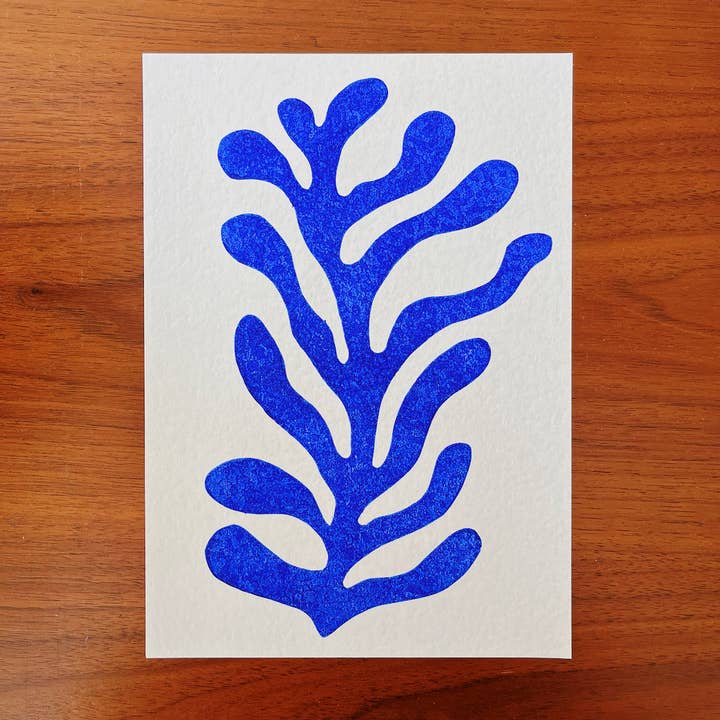 Coral - A5 Lino Print - Blue for wholesale by GDSM.Prints