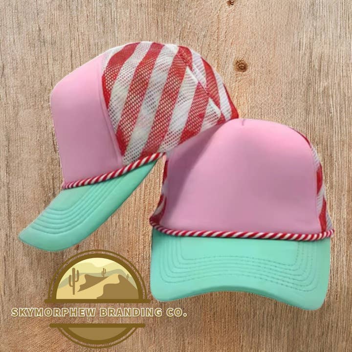 Skymorphew Branding Co - Wholesale Trucker Hat - Women's - Christmas Candy Stripes Trucker Hat