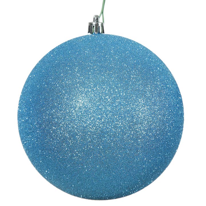 Vickerman 4" Turquoise Glitter Ball Ornament, 6 per Bag for wholesale by Vickerman