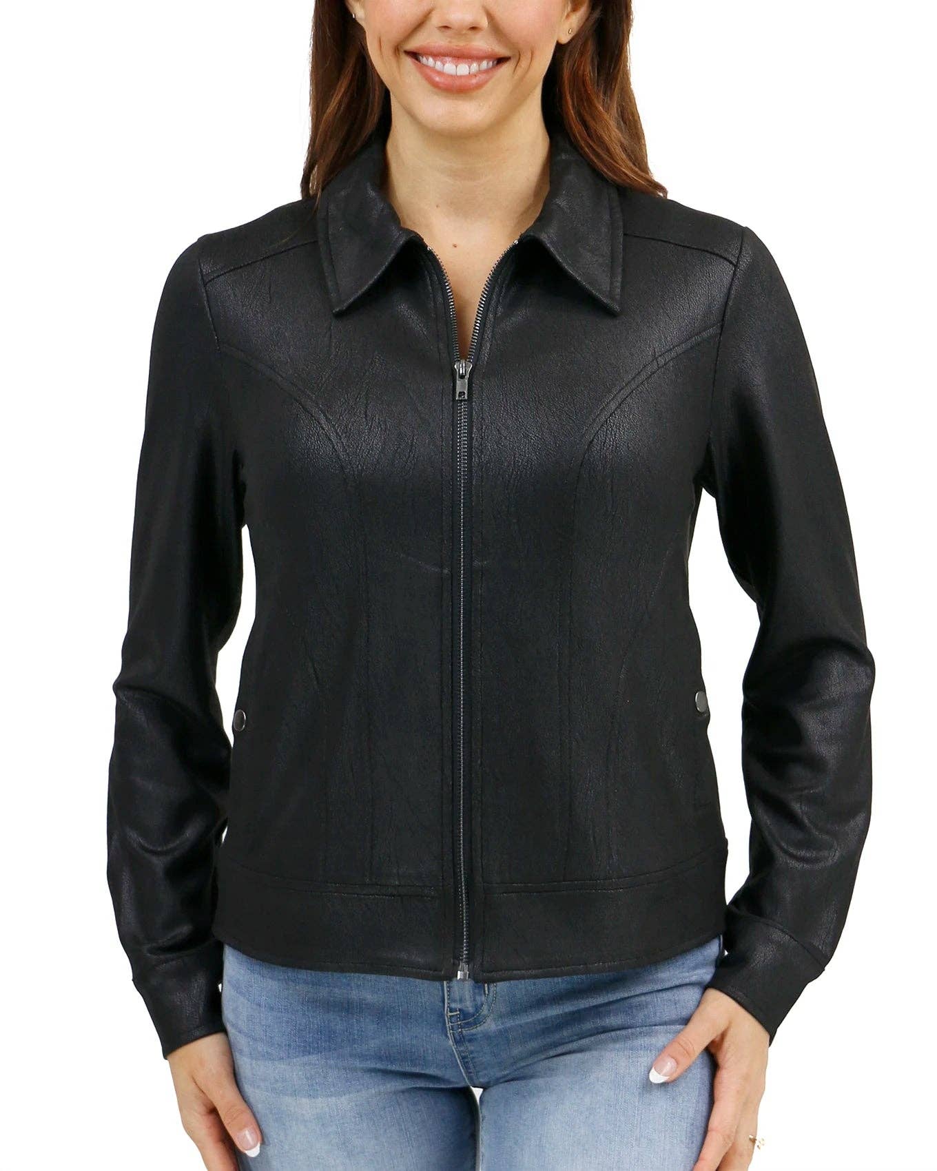 Lightweight Faux Leather Jacket in Black for wholesale on Faire8