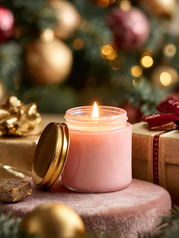 Soy Candle - Picnic in The Peonies 4 oz Pink Glass for wholesale by Once Upon A Vela