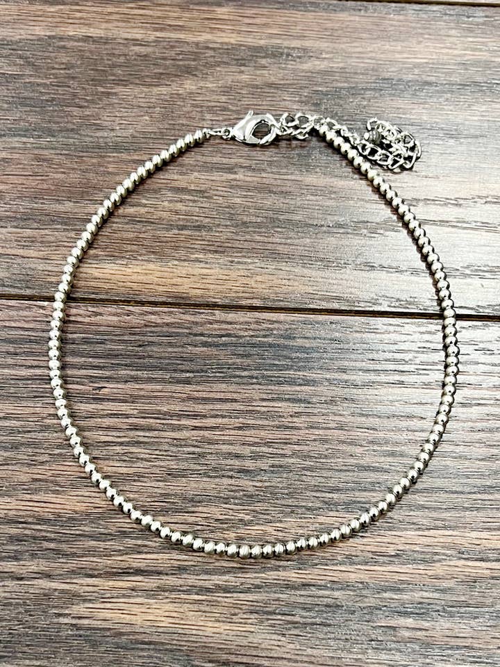 738678, 15" Handmade 4mm Silver Navajo Bead Necklace for wholesale by ISAC Trading Inc