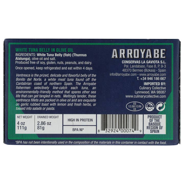 Matiz - Wholesale Tinned Fish - Arroyabe Ventresca - 3.9oz Tin1