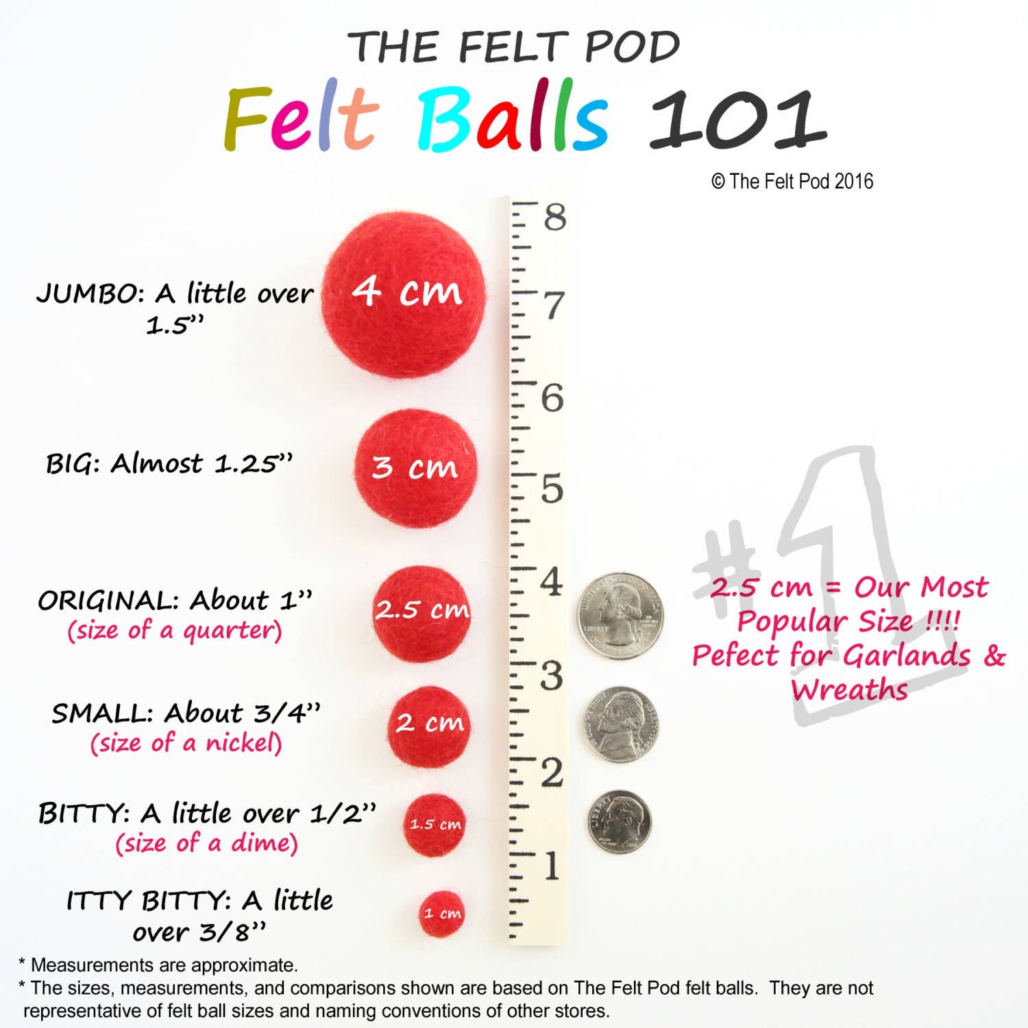 The Felt Pod - Wholesale Craft Supplies - 2.5 cm Felt Balls 100 Pieces -for DIY Garland Wool Beads46