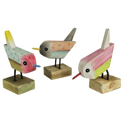 HomArt - Wholesale Decorative Figurine - Handpainted Birds, Wood, Asst. of 3
