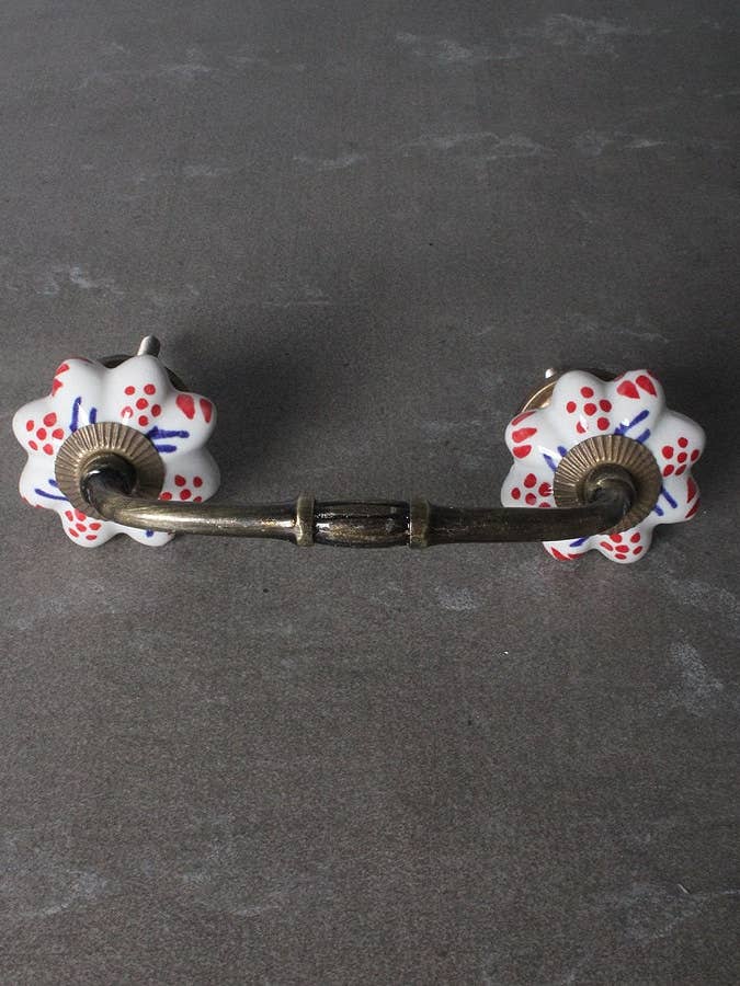 Red and Blue Design On White Base Cupboard Cabinet or Drawer Pull for wholesale by KNOBCO