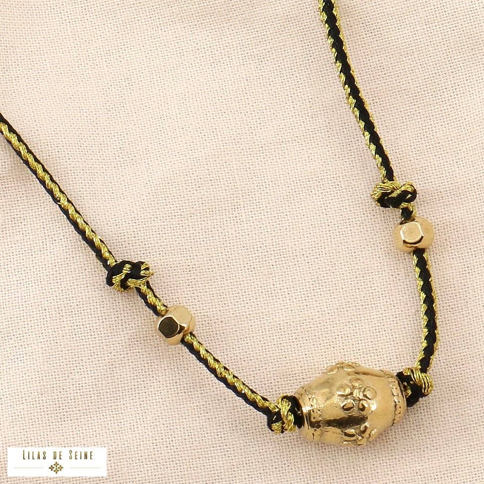 Lilas de Seine - Wholesale Pendant/Charm Necklace - Talisman metallic two-tone cord necklace in steel 01240561