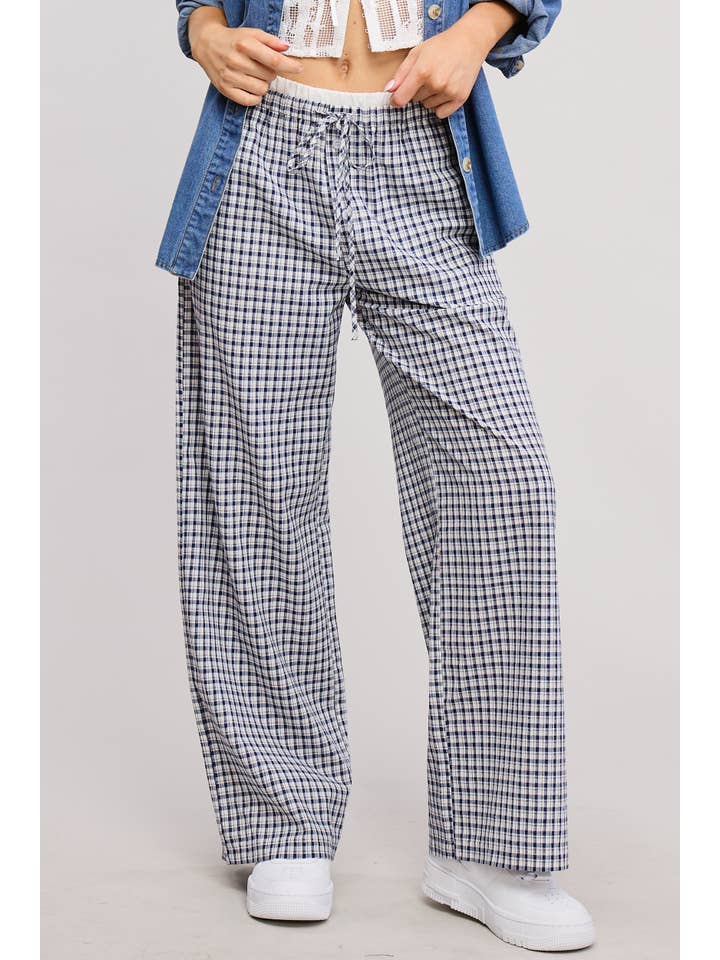 Mimosa - Wholesale Lounge Sweatpants/Joggers - Women's - Gingham Boxer Lounge Pants with Contrast Waistband6