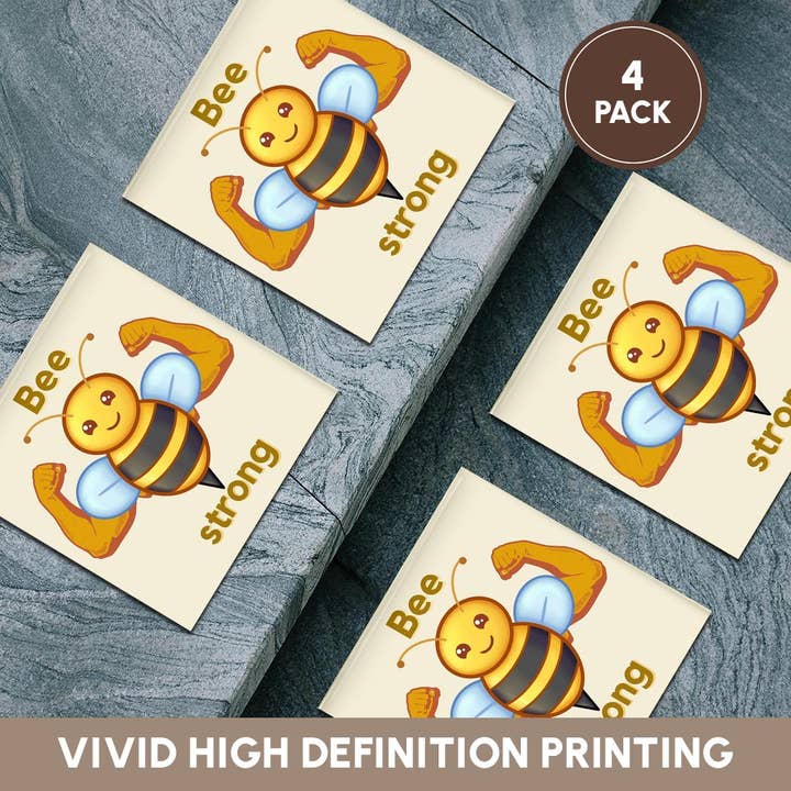 3dRose - Wholesale Coasters - 3dRose, Cute Image of Bee with Text of Bee Strong, Coaster5