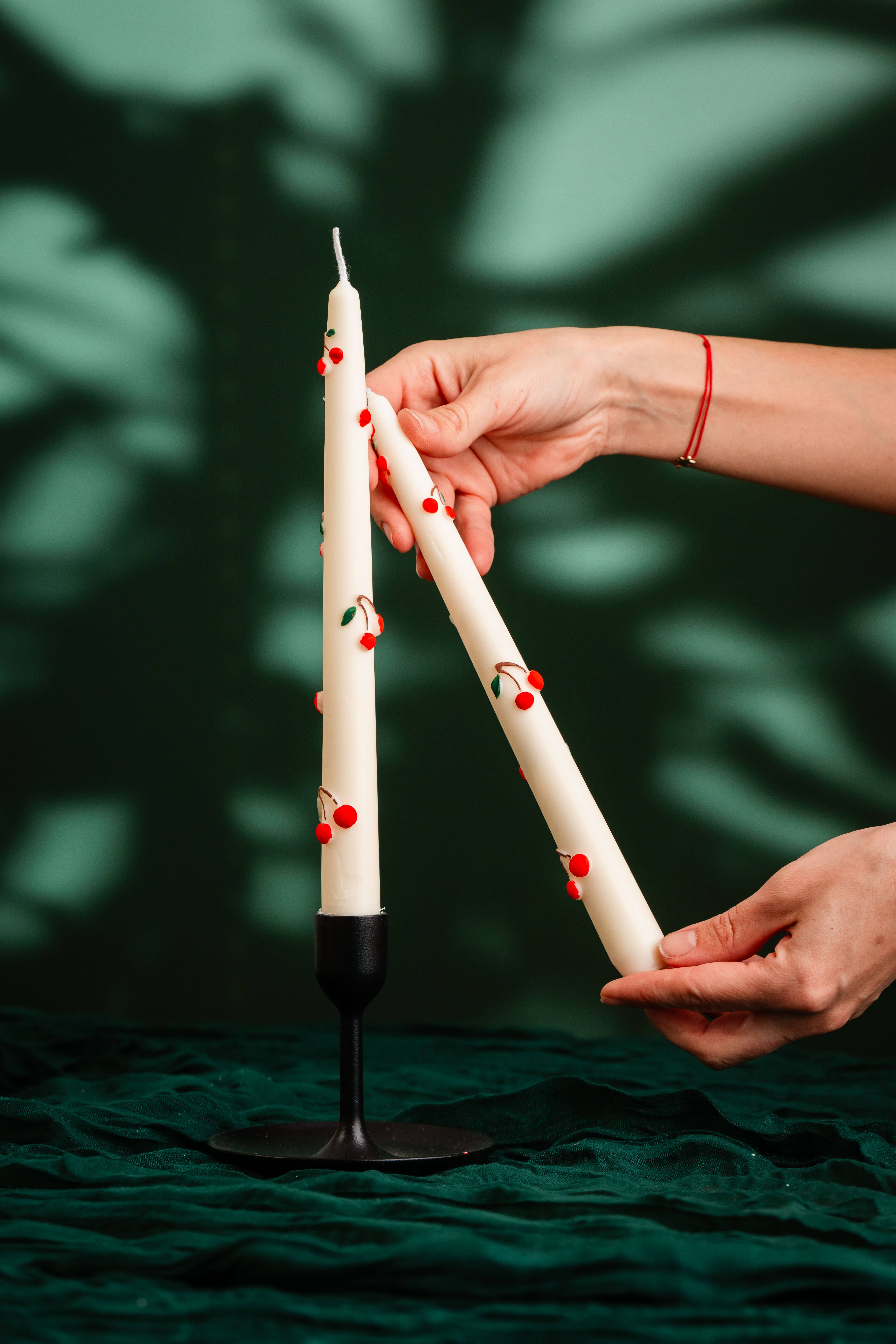 Allure CA - Wholesale Novelty Candle - Cherry Taper Candle – Hand-Painted & One of a Kind