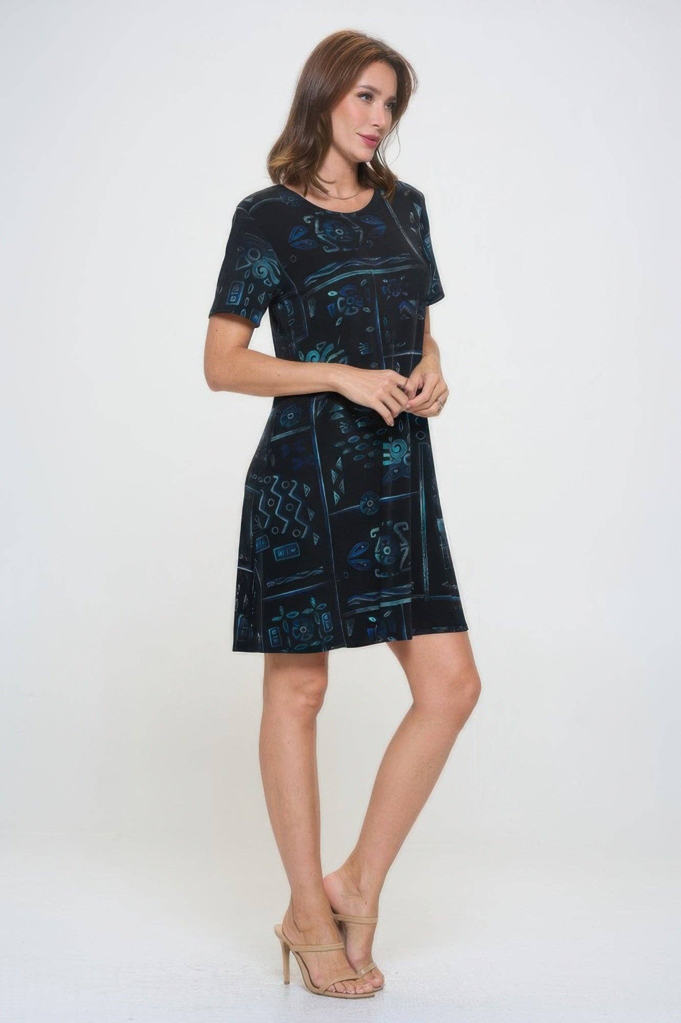 CC Wholesale Clothing - Vente Robe – femme - Robe Missy Imprimée Grande Taille à Manches Courtes4