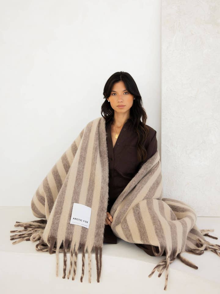 The Wool Stripe Throw - Burnt Umber Stripe - FW25 for wholesale by Arctic Fox & Co. - North America