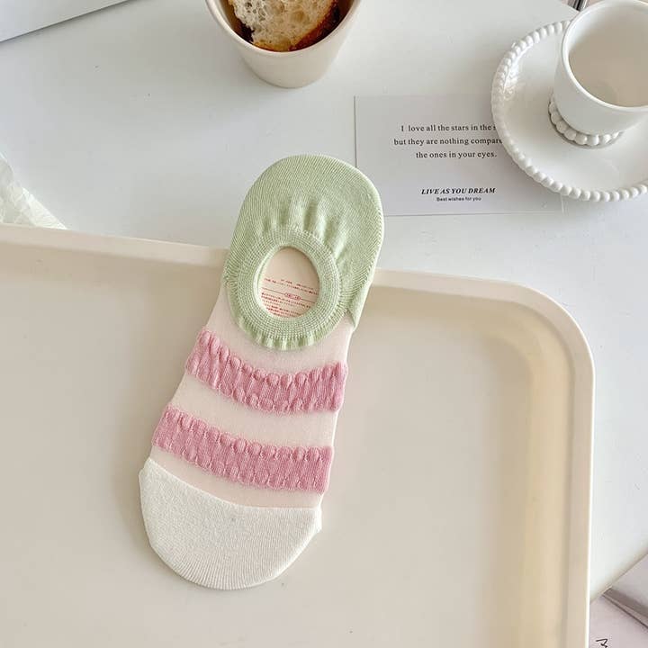 Tourtiwi - Wholesale Socks - Women's - Candy Color Wave Stripe Breathable Short Socks2