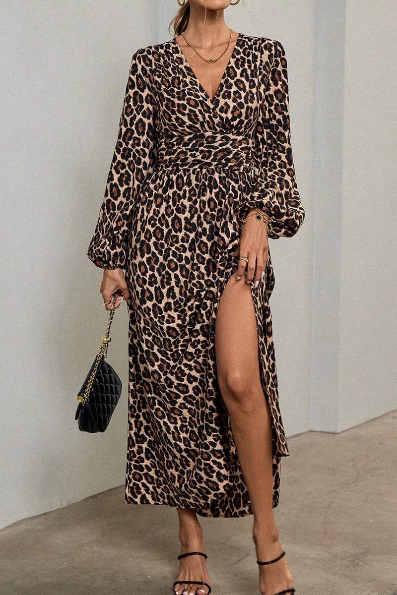 NINEXIS - Wholesale Dress - Women's - CWDMD3950_V-NECK LANTERN SLEEVES HIGH SLIT DRESS11