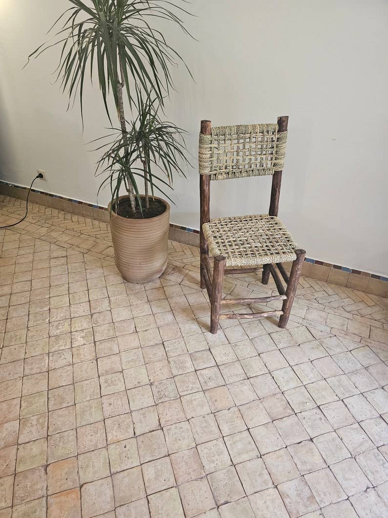 HandmadeBestSeller - Wholesale Chair - Handcrafted Moroccan Wooden Chair with Woven Palm Leaf Seat2