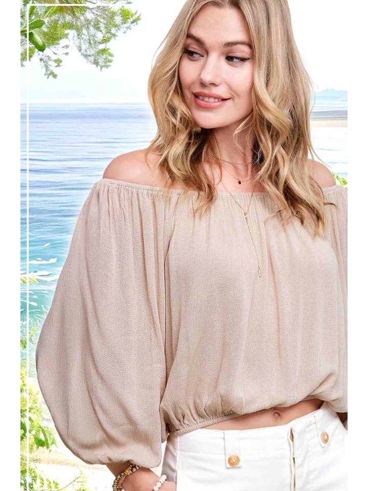 La Miel - Wholesale Blouse - Women's - HAT7501-Breathable Fabric Off Shoulder Balloon Sleeve Top