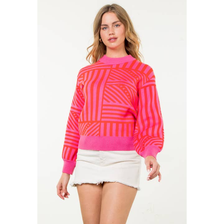 PINK Striped Pattern Knit Sweater for wholesale on Faire