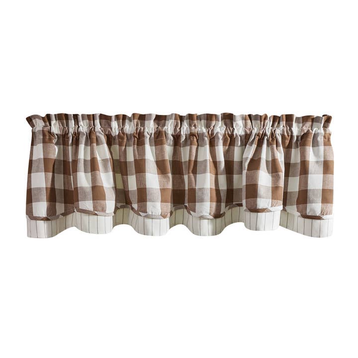 Wicklow Lined Layered Valance 16" L-Brown And Cream for wholesale by Park Designs