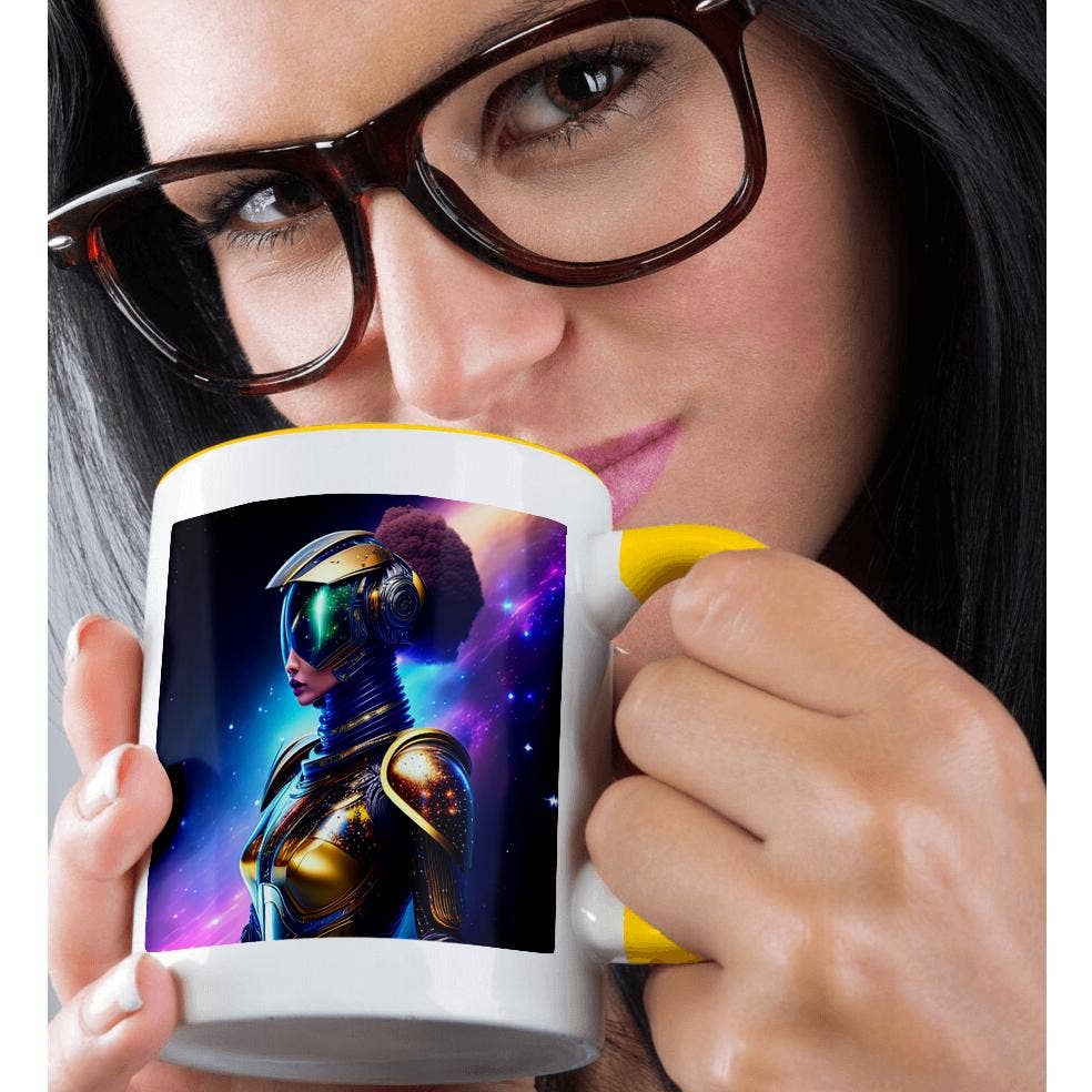 3dRose – wholesale Kaffekoppar – 3dRose, Futuristisk kvinnlig astronaut i rymden. Cool hjälm, rymdljuskonstgåva, Mugg1