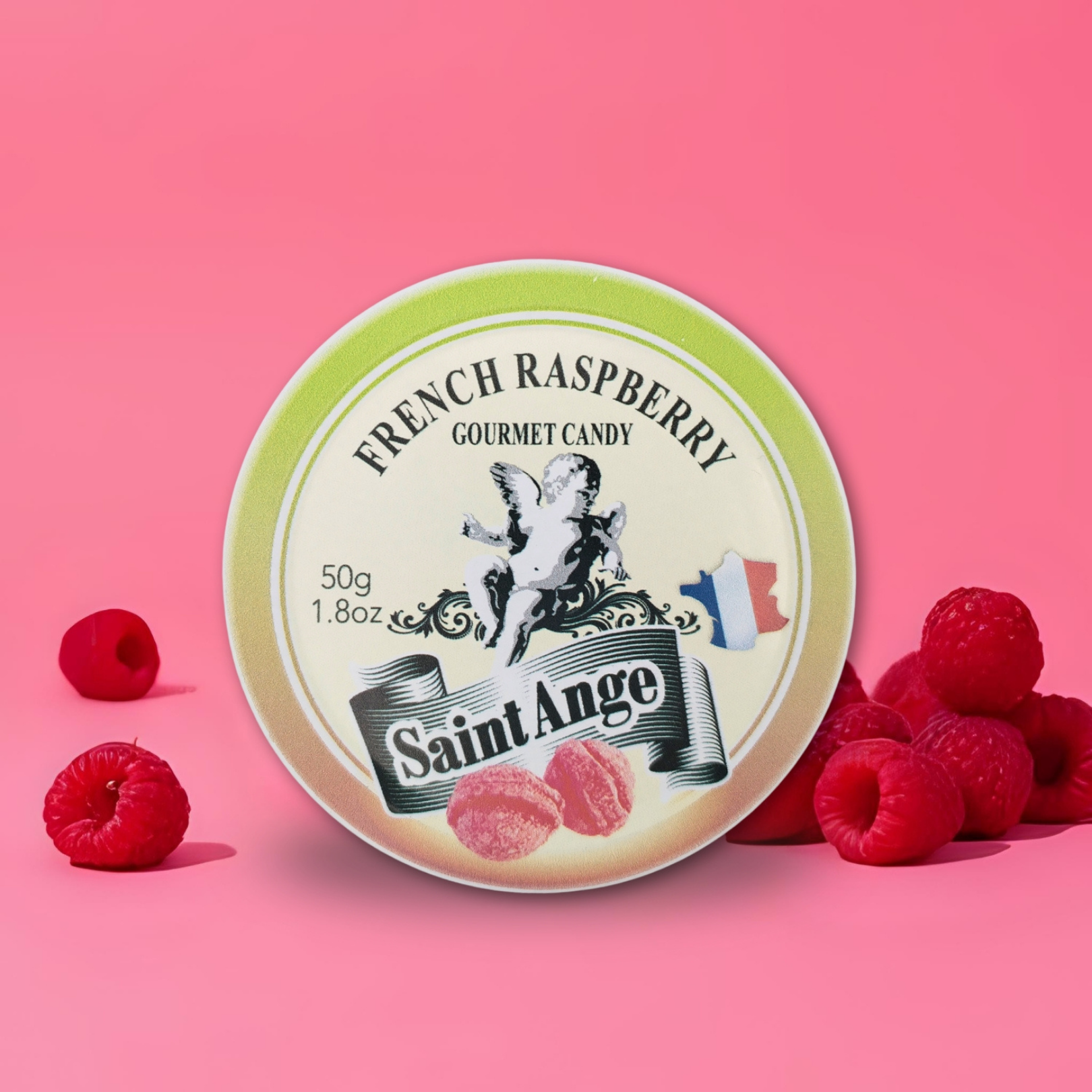 Bonbon USA France - Wholesale Hard Candy - Saint Ange Raspberry - French Gourmet Natural Candy Tin5