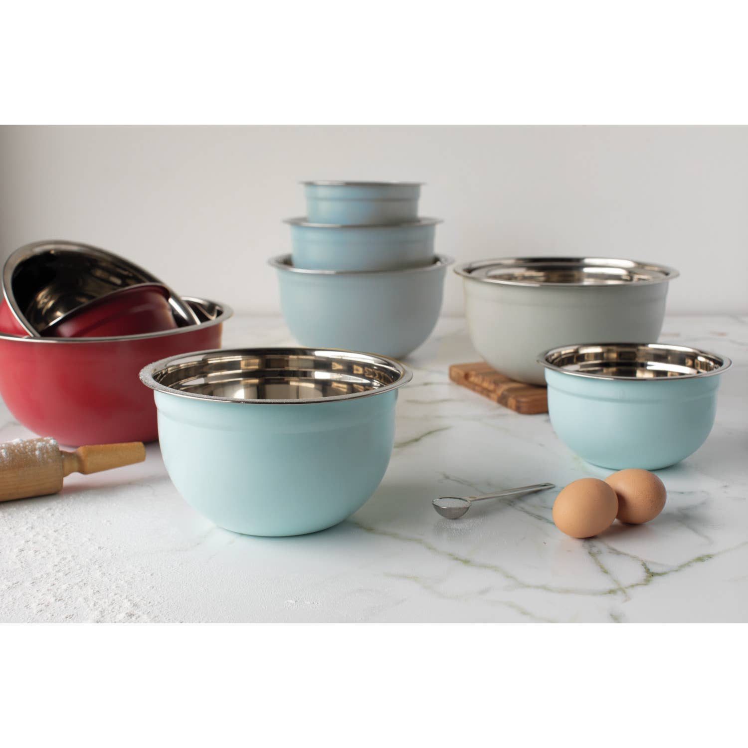 Now Designs by Danica - Wholesale Mixing Bowl - Matte Steel Robins Egg Blue Mixing Bowls Set of 36