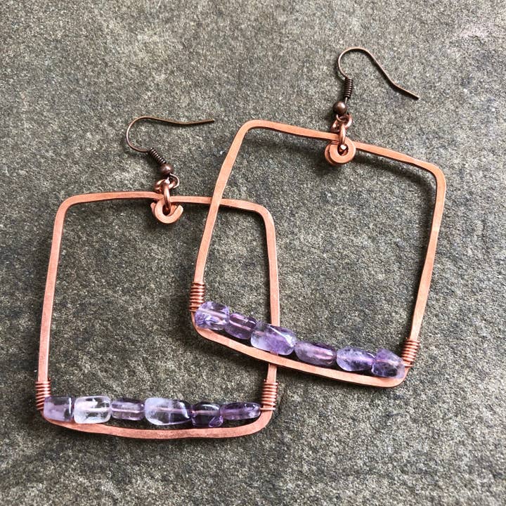 Cubes en cuivre+améthyste pour la vente par Kate Stephen Jewelry
