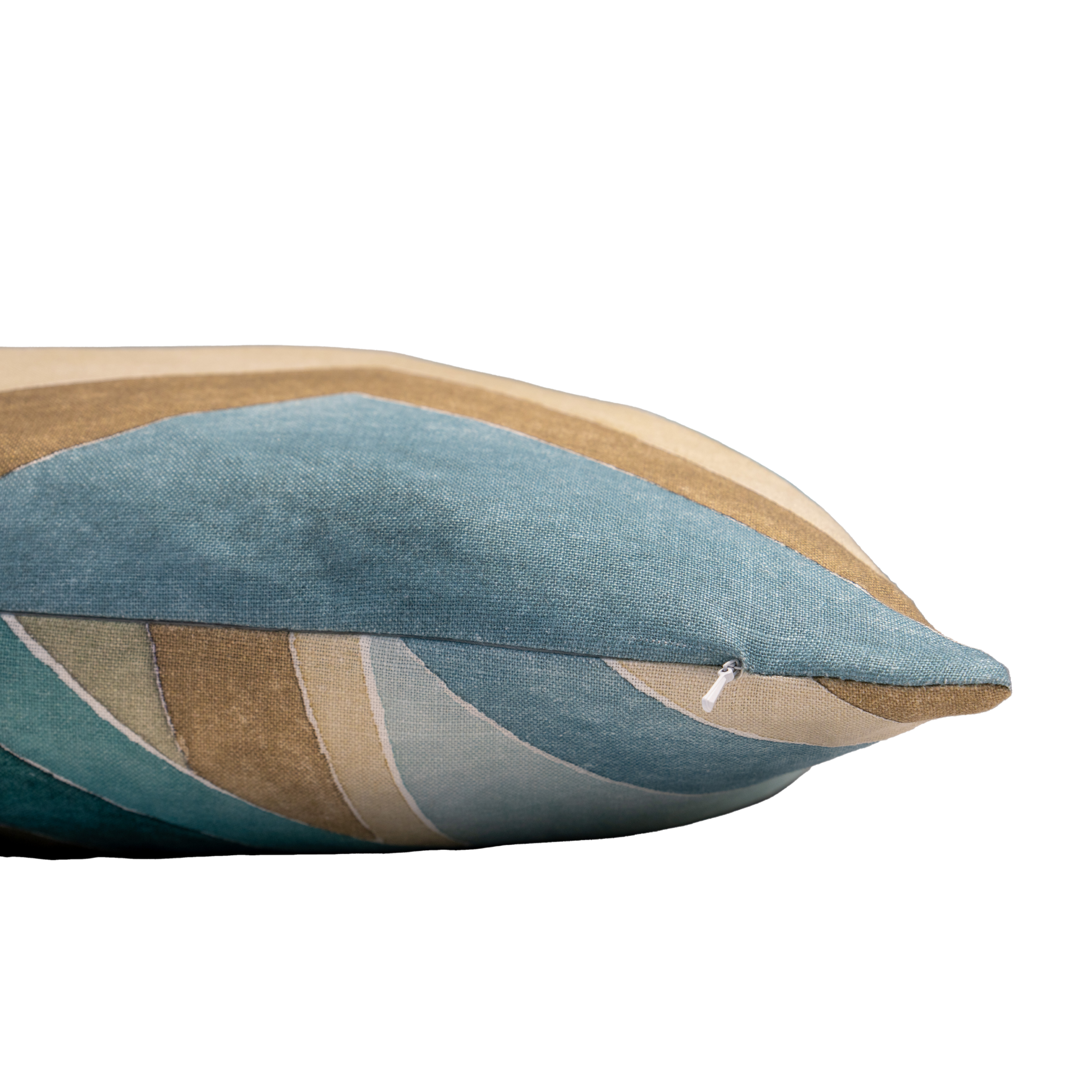 Aqua/Dune Kathryn - Coussin en lin à motif géométrique aqua et beige en vente sur Faire1